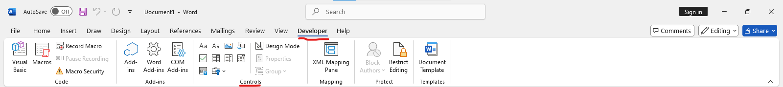 Enable Content Controls in MS Word